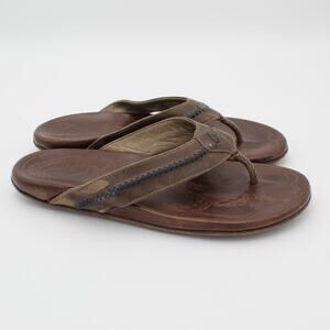 Olukai Mea Ola Leather Flip Flops Mens 12 Brown Comfort Sandals Casual Beach